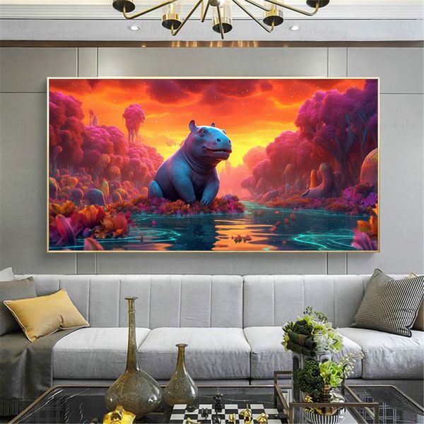 Canvas Wall Artwork -Hippo Paradise - 0630