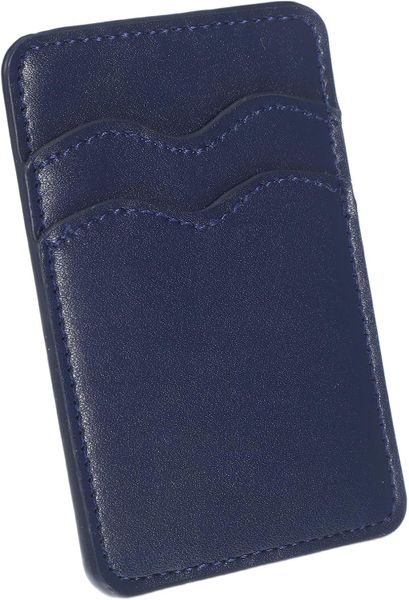 PU Leather Double Card Slot Adhesive Phone Wallet For Women Dark Blue