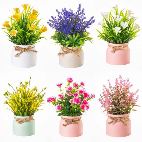 6Pcs Artificial Potted Flowers Small Faux Plants Plastic Flowers Home Decor