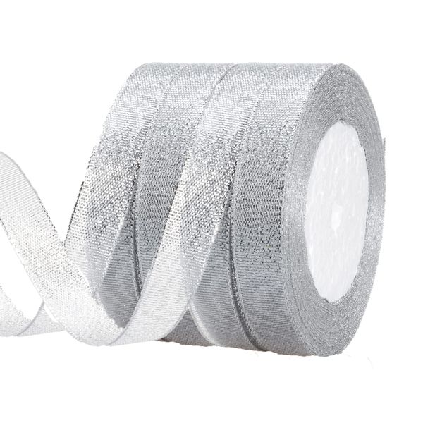 88mx1cm Gold/Silver Glitter Fabric Ribbon