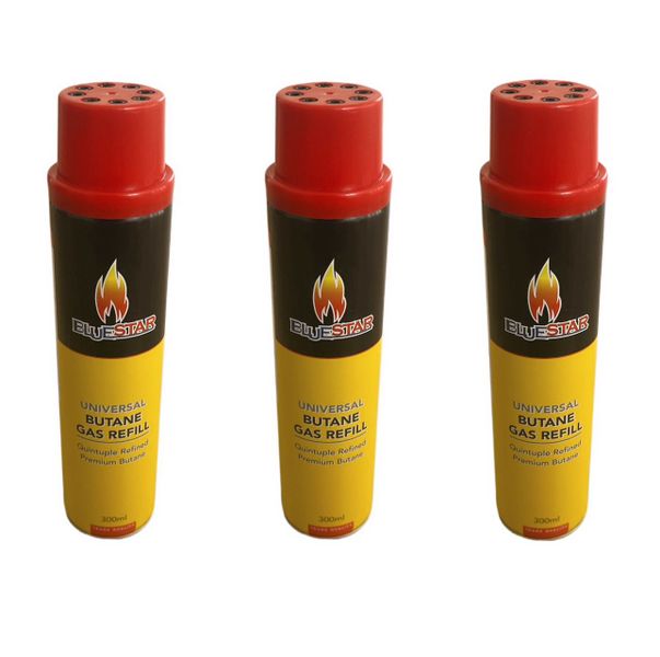 Bluestar - Universal Butane Gas Refill (Steel Nozzle) - Pack Of 3