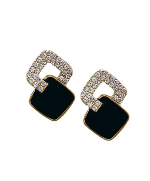 Rhinestone Oil Drop and Diamond Inlaid Square Stud Earrings