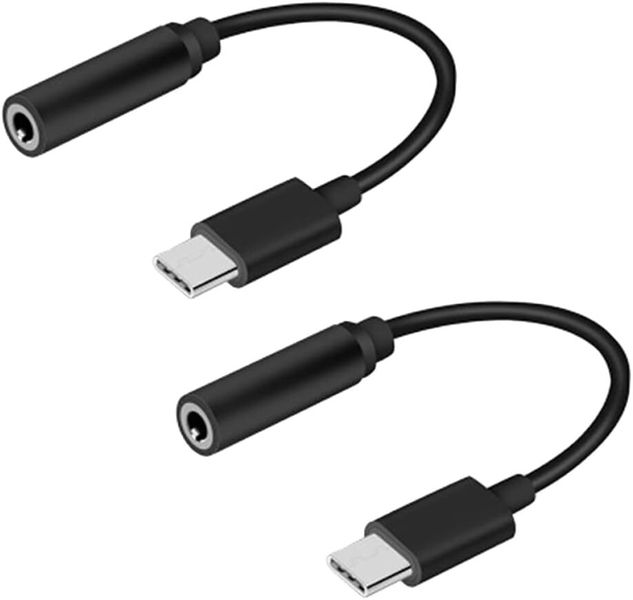 Headphone Adapters 2pcs Type-c Aux Cable Earphone Male .mm Black Audio