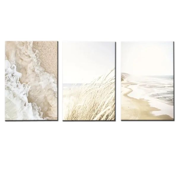 Canvas-Art-3 Pieces Coastal Beach Landscape I Abstract Wall Art