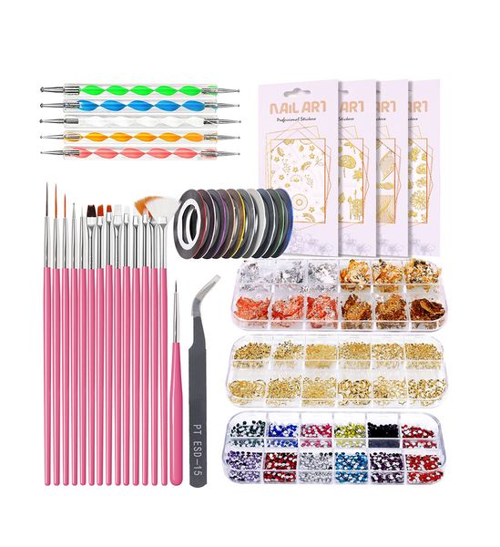 3D Nail Art Rhinestone Stickers Nail Dotting Pen Brushes Tool Manicure Set