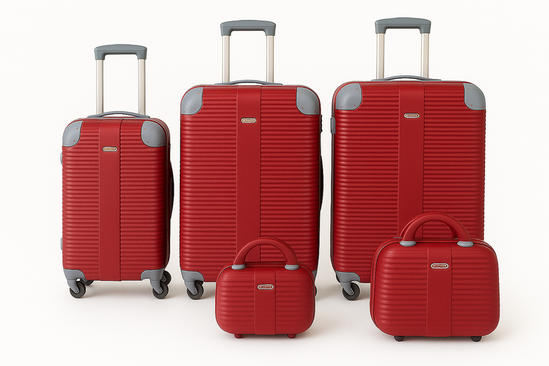 Red 5-Piece ABS Hardshell Luggage Set with Spinner Wheels &amp; Cosmetic Cases