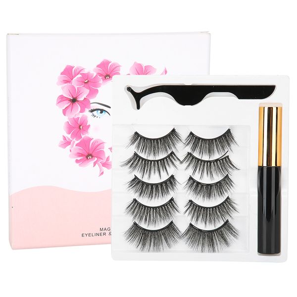 5 Pairs False Eyelashes Magnetic Liquid Eyeliner Tweezers Set Makeup (010)