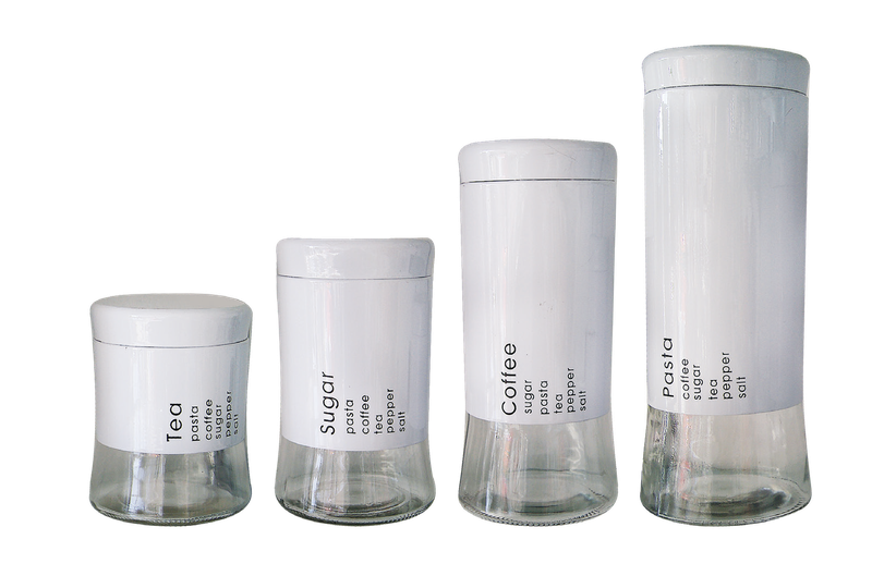 4 Piece Decadent Glass Jar Canisters - Coffee, Sugar, Tea and Pasta Storage
