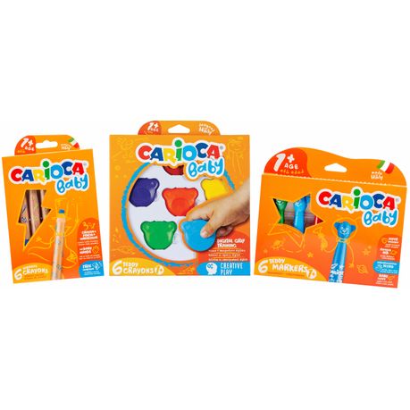 CARIOCA - Baby teddy-shaped wax crayons pack of six