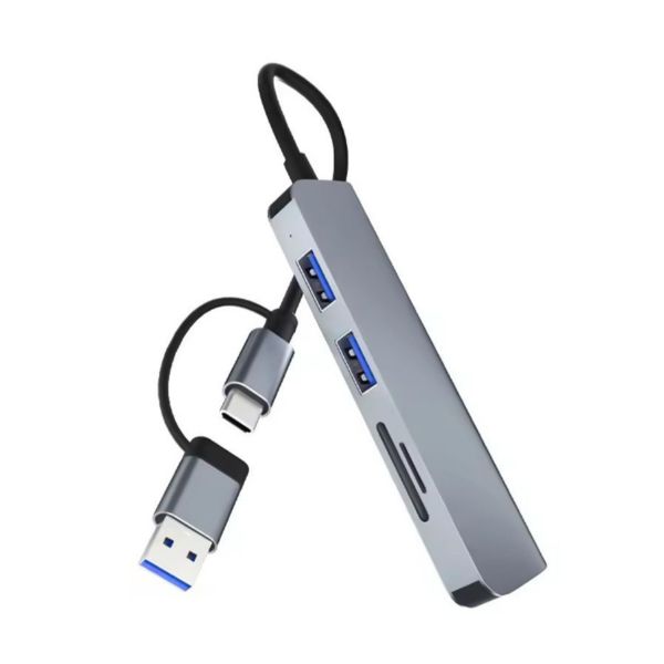 5 in 1 USB A &amp; C Hub, Type-C Multiport Adapter USB 3.0 &amp; USB 2.0 HUB - Gray