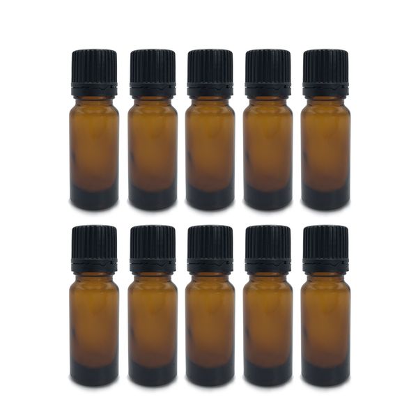 Amber Essential Oil Glass Bottle with Fast Flow Dropper Cap - 10ml x 10