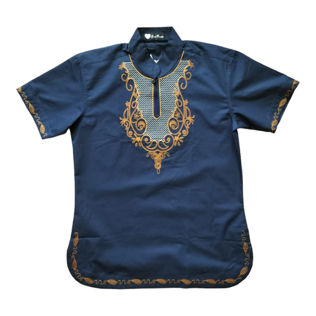 Navy Blue African Trendy Shirt With Gold Embroidery Shop Today. Get it Tomorrow takealot