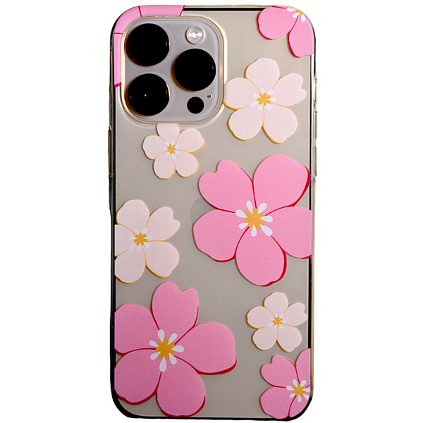 Clear - Phone Case with Big Pink Flowers - Iphone 15 Pro