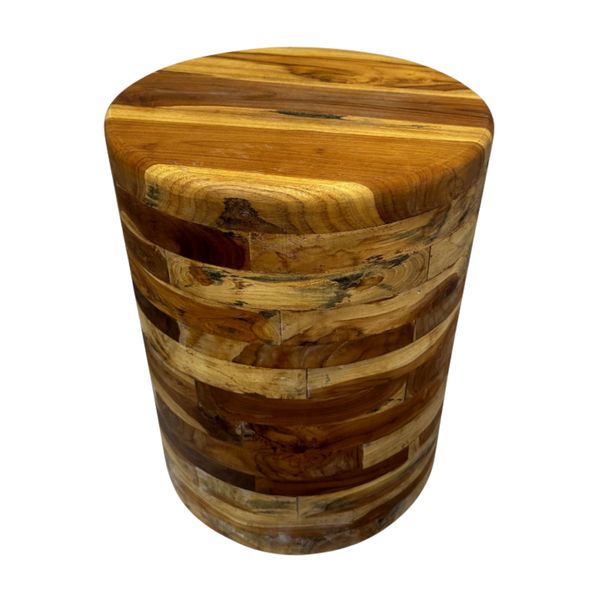 Wooden Cylinder Stool - Stacked Solid Wood Grain Accent Seat