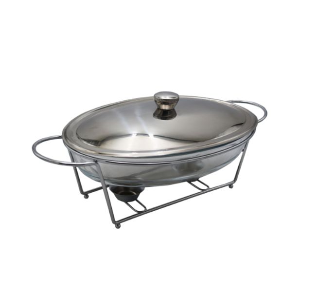 Oval Glass Chafing Dish Silver