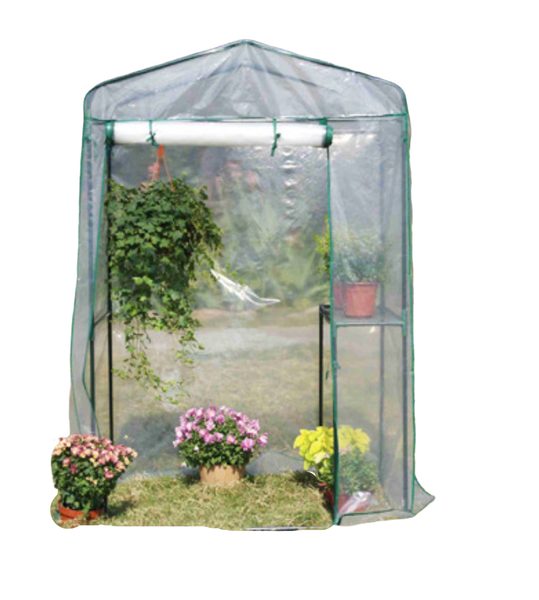 Walk-in Portable 1 Shelf 2 Tiers Greenhouse with PVC Cover &amp; Roll-up Doors