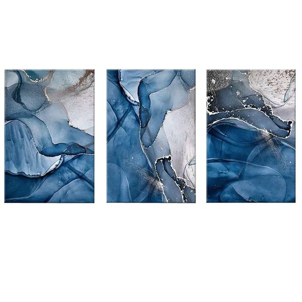 Canvas-Art-3 Pieces Royal Blue Marble Fluid Abstract Wall Art