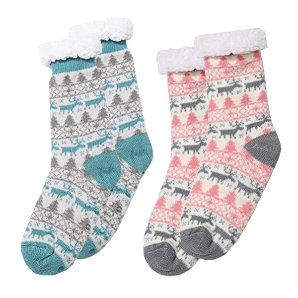 2 Pack Warm Thick Fleece Ladies Anti-Slip Wool Winter Slipper Socks