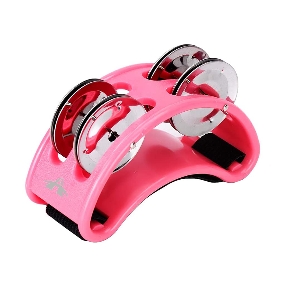 Foot Tambourine Percussion Foot Drum with Stainless Steel Jingle Bells - Pink