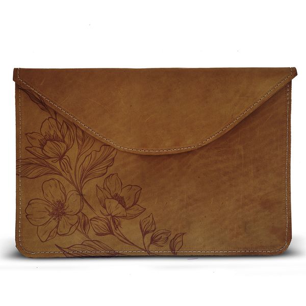 17 Inch XL Genuine Leather Laptop Sleeve - Floral