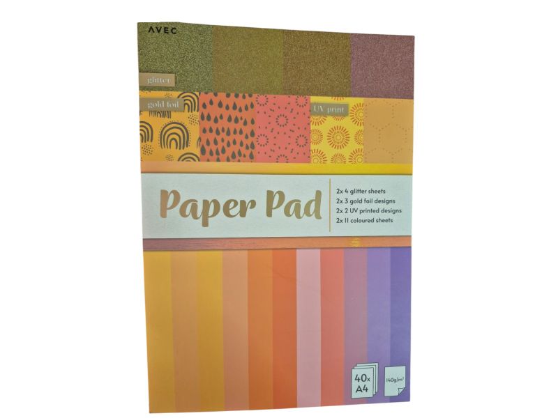 A4 Paper Pad - 40 Sheets, Glitter, Foil &amp; UV Designs, 140gsm