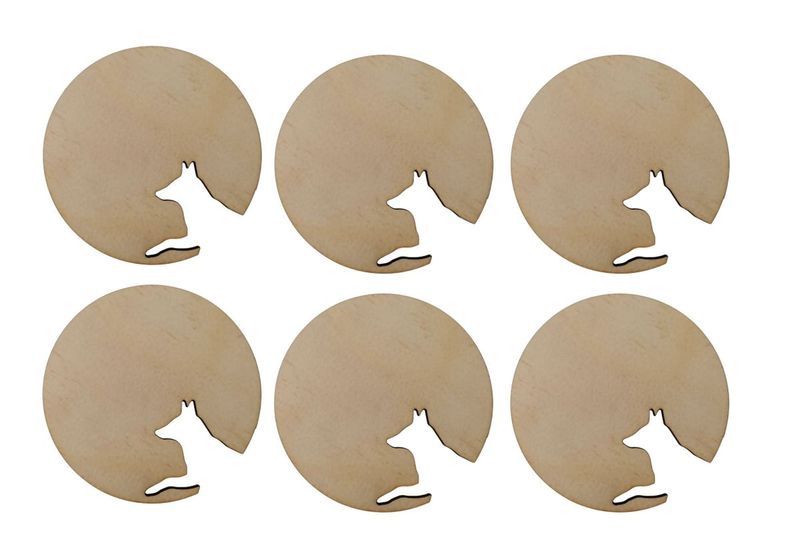 Wooden Dog Cutout Cup Coasters - Set of 6