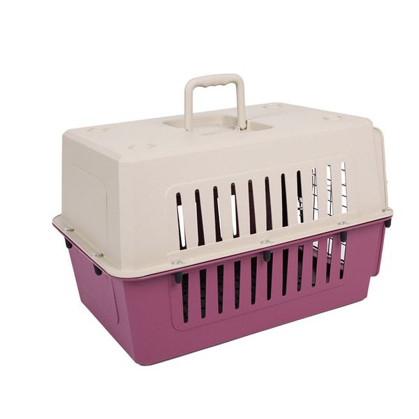 Portable Plastic Cat &amp; Dog Carrier Cage with Chrome Door