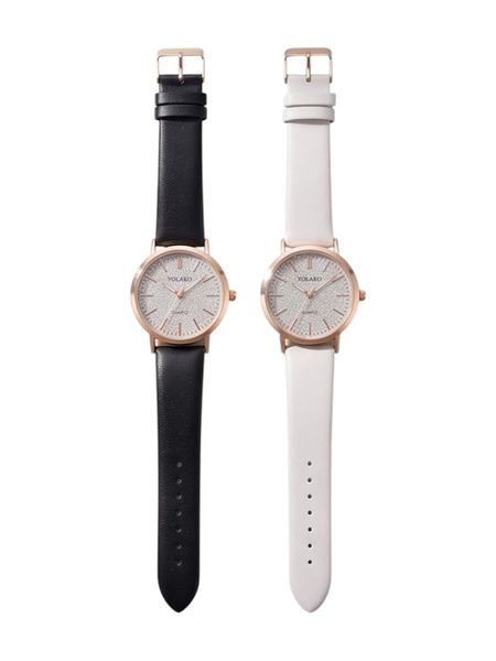 2 Pack Glitter Dial Ladies Watch Minimalist Rose Gold Quartz Wristwatch