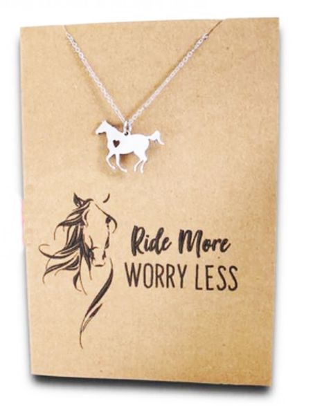 Stainless Steel Necklace On Message Card-Horse Worry Less