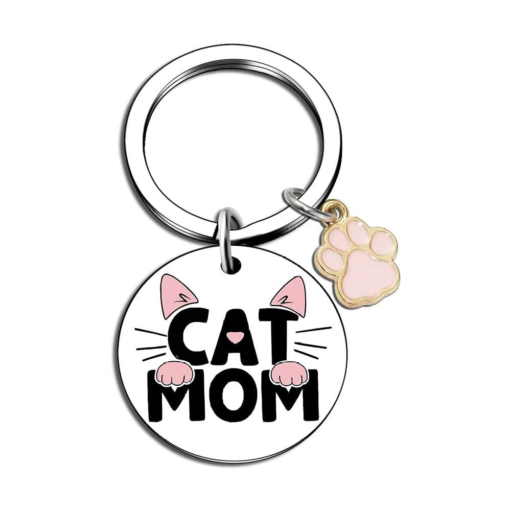 Cute Cat Mom Keychain/Keyring Gift For Cat Lovers With Cat Paw Charm