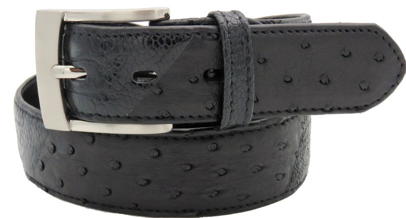 JJ Handmade Genuine Ostrich Skin Leather Men's Belt Black