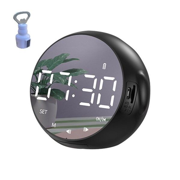 T2 Bluetooth Speaker With Alarm Clock - Black with A Bottle Opener