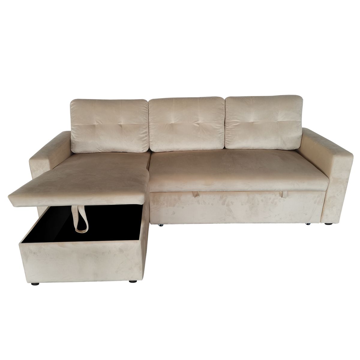 Velvet PullOut Corner Sofa Bed Sleeper Couch Sectional 3 Seater Chair