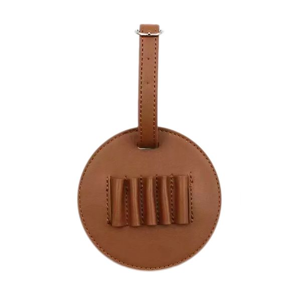 Brown Leather Golf Tee Holder Luggage Tag - 5 Slot Golf Tee Pouch with