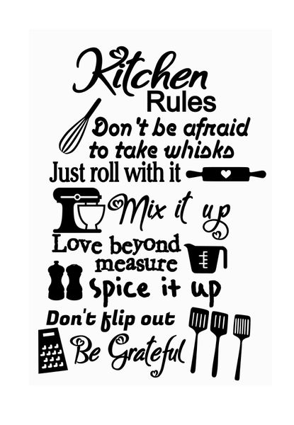 Kitchen Rules Black Vinyl Home Décor Wall Art Sticker