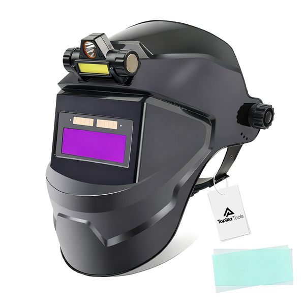 Topika Auto Darken Welding Helmet with Light, Heat-Resistant Shield for Men