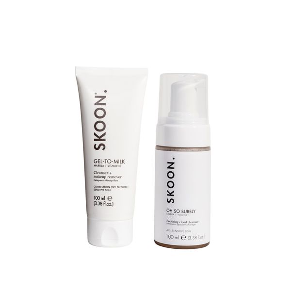SKOON. DOUBLE CLEANSE Dry Patches Pack - Gel-to-Milk + Oh So Bubbly 100ml