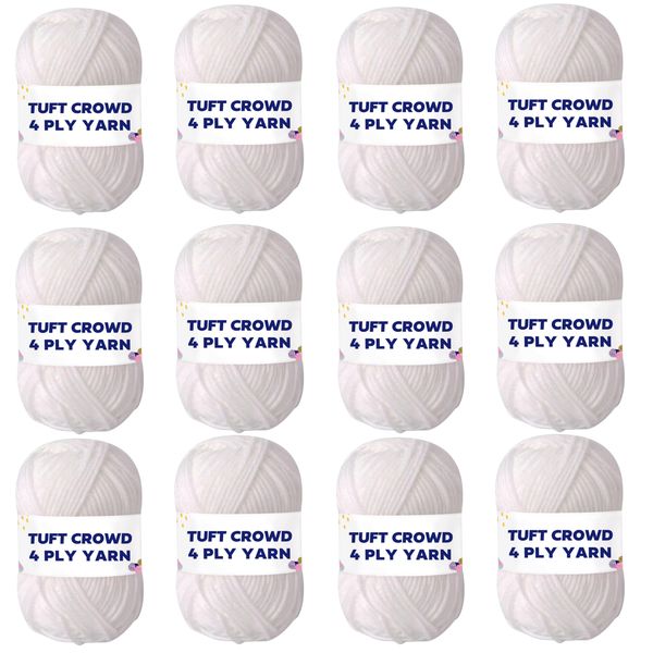 TUFT CROWD - White Yarn, 4-ply Tufting Yarn ( 12 x 25g ) , Single Colour