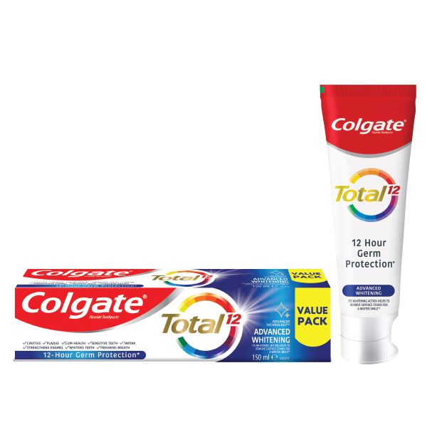 Colgate Total 12 Advanced Whitening, Anti-Germ Toothpaste, 150ml