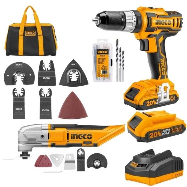 Ingco - Impact Drill Combo Kit, Multi-Tool &amp; 15 Piece Multi-Tool Blade Set
