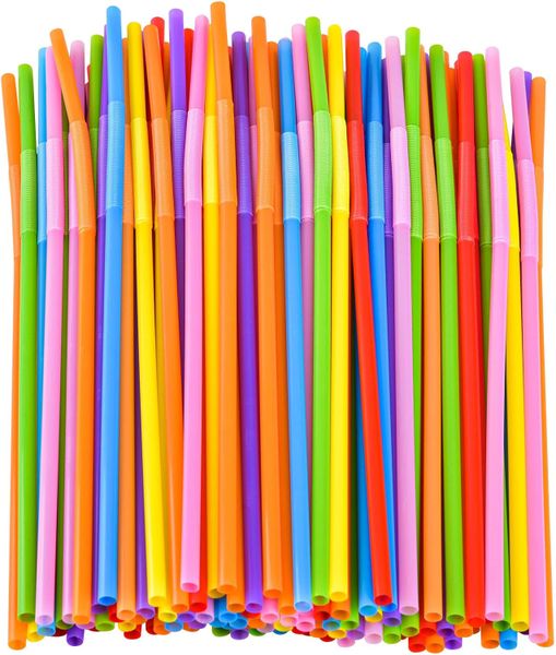 100 Disposable Straws Plastic Flexible Straws