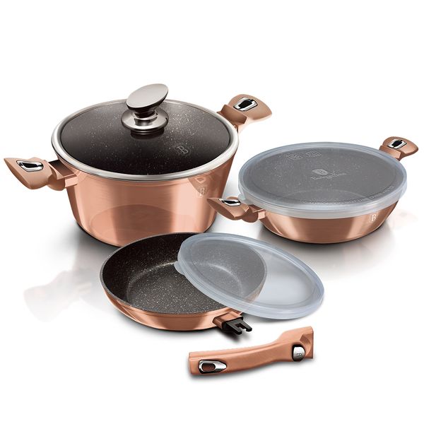 Berlinger Haus 6-Piece Marble Coating Smart Lid Cookware Set - Rose Gold