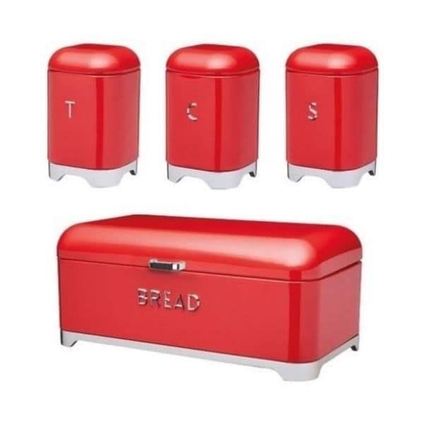 Bread Bin &amp; Canister Set 4pc Red