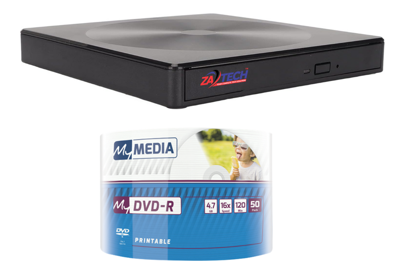 ZATECH External DVD Drive + MyMedia 4.7GB Printable DVD-R 50 Pack Spindle