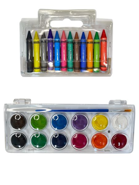 Kids Colouring Combo Pack - Watercolour Paint Set &amp; Wax Crayons