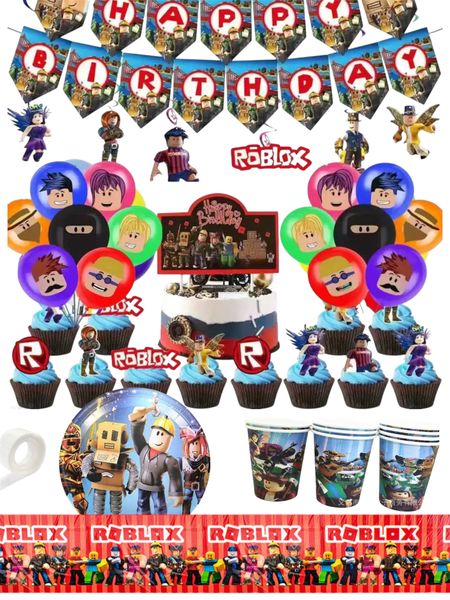 Roblox Birthday Party Pack - 73-Piece Themed Set with Decor &amp; Tableware