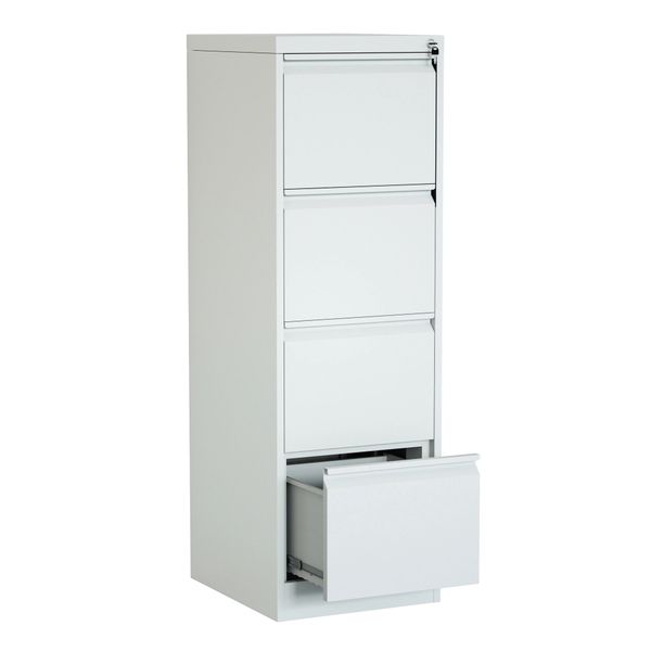 Steel Vertical 4 Drawer Filing Cabinet Swan-neck Handle With Lock - Light Grey