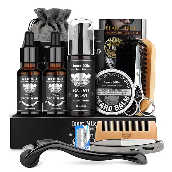 11 Piece Beard Kit for Men, Natural Beard Growth Kit, Grooming&amp;Trimming Gift Set