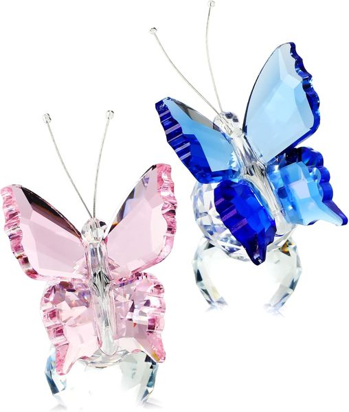 Crystal Glass Butterfly Figurine Ball Base Table Decor Paperweight Gift