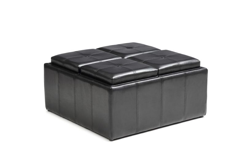 Hazlo Faux Leather Coffee Table Storage Ottoman with Flip Over Tray - Black